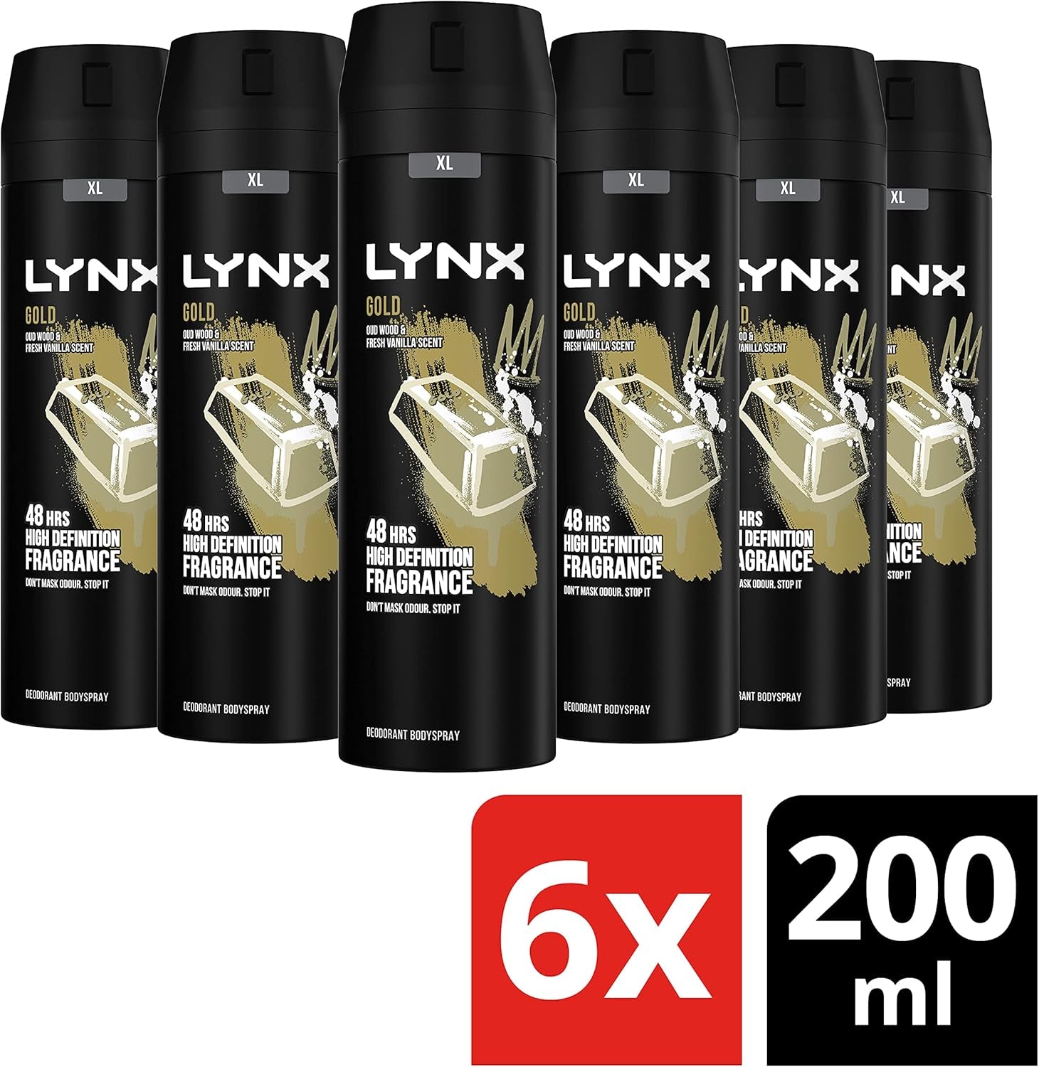 Gold Bodyspray 48 Hours of Odour-Busting Zinc Tech Deodorant to Finish Your Style 6X 200 Ml-Amene Beauty