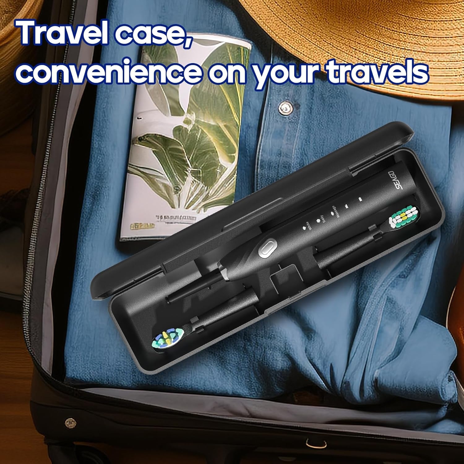 Electric Toothbrush with Travel Case, Travel Toothbrush with 10 Toothbrush Heads & Holder, Rechargeable Toothbrush with Smart Timer for Adults and Kids, Sg-2316(Black)-Amene Beauty