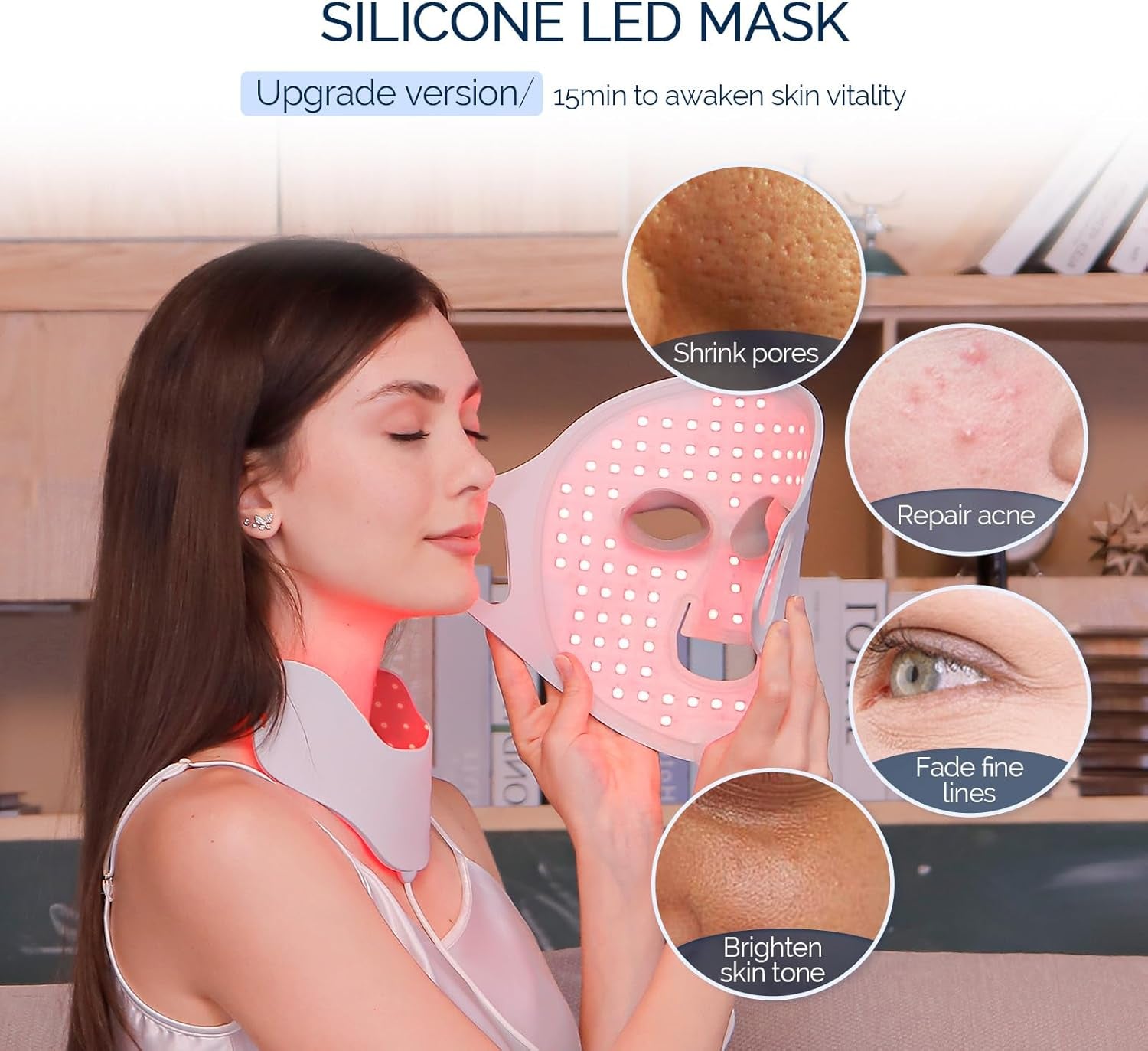 LED Face Light Therapy Mask with Remote Control, Red Light Therapy Mask for Face & Neck. Soft Silicone Beauty Device for Rejuvenation Skin Tightening Anti-Aging-Amene Beauty