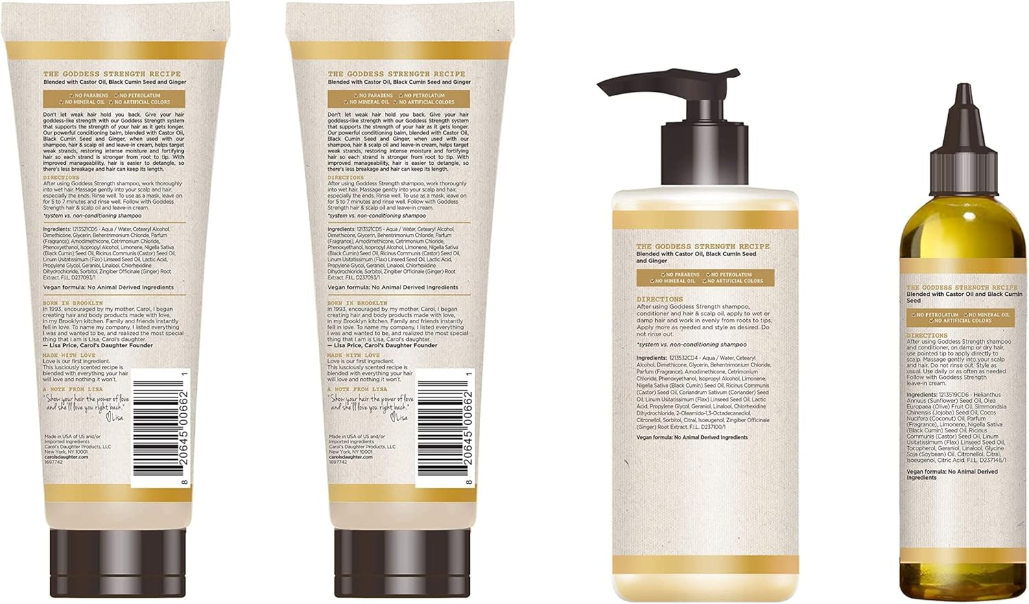 Goddess Strength Sulfate Free Shampoo, Hair Conditioner, Leave in Conditioner & Hair Treatment Oil Made with Castor Oil (4 Products)-Amene Beauty