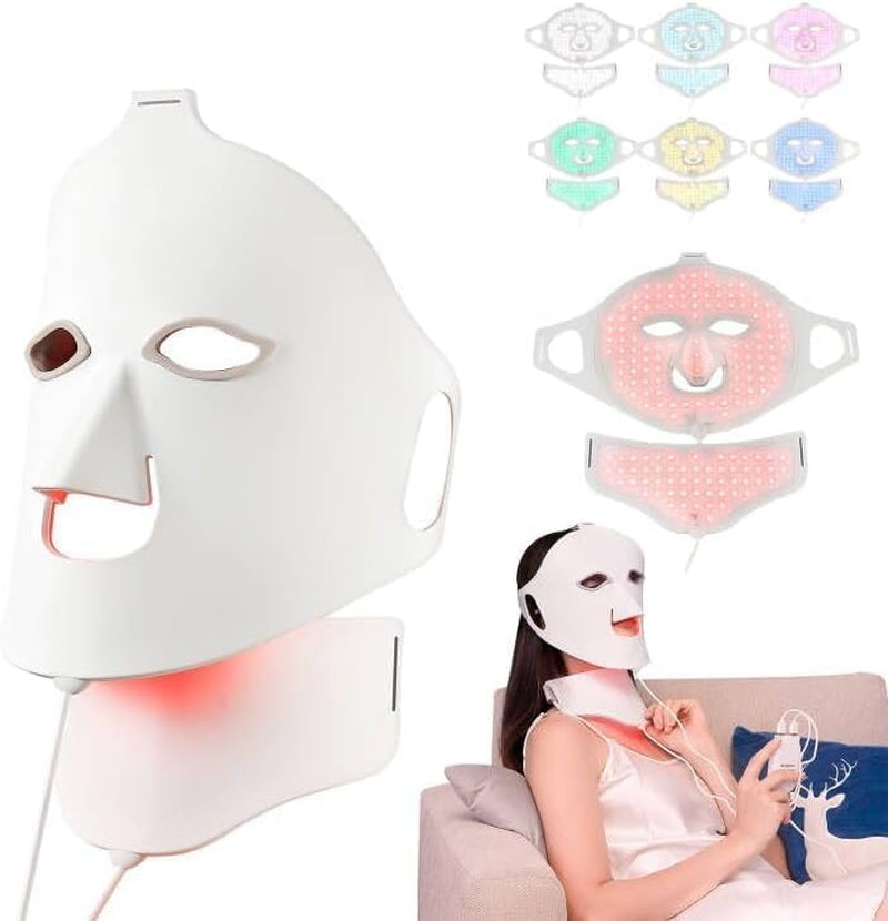 LED Face Light Therapy Mask with Remote Control, Red Light Therapy Mask for Face & Neck. Soft Silicone Beauty Device for Rejuvenation Skin Tightening Anti-Aging-Amene Beauty