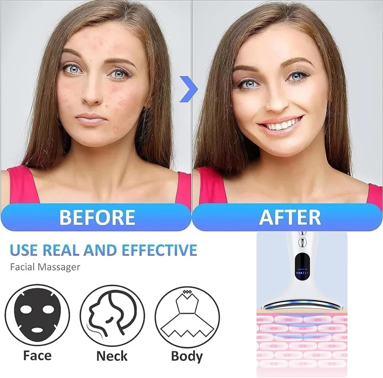 Face Massager?Anti-Wrinkle Face Device?Portable Skin Tightening Beauty Toning Device with 45 ±5°C Heat and 4 Massage Modes for Skintightening & Neck Lifting EMS Massage Face Toning Firming (Gradient)-Amene Beauty