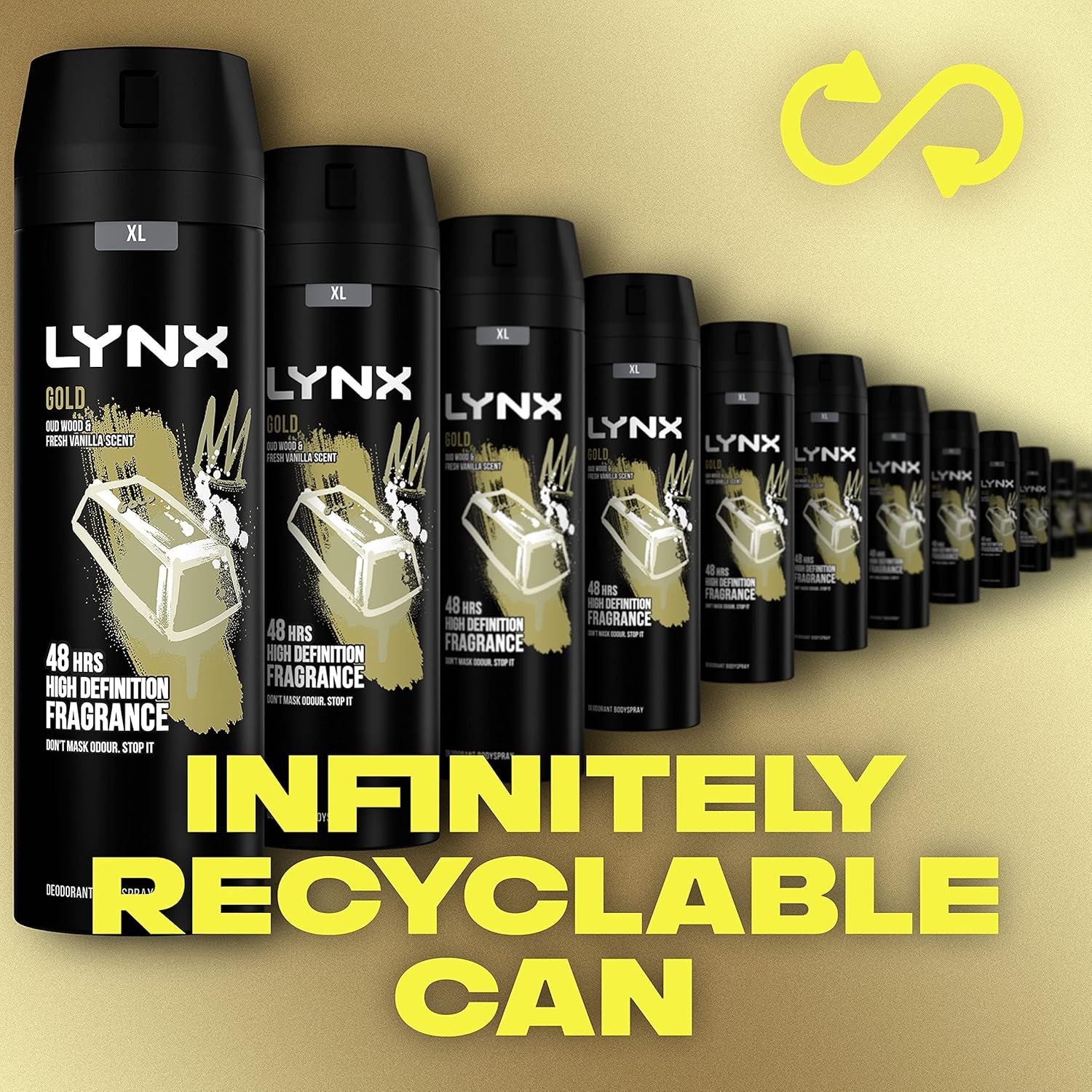 Gold Bodyspray 48 Hours of Odour-Busting Zinc Tech Deodorant to Finish Your Style 6X 200 Ml-Amene Beauty