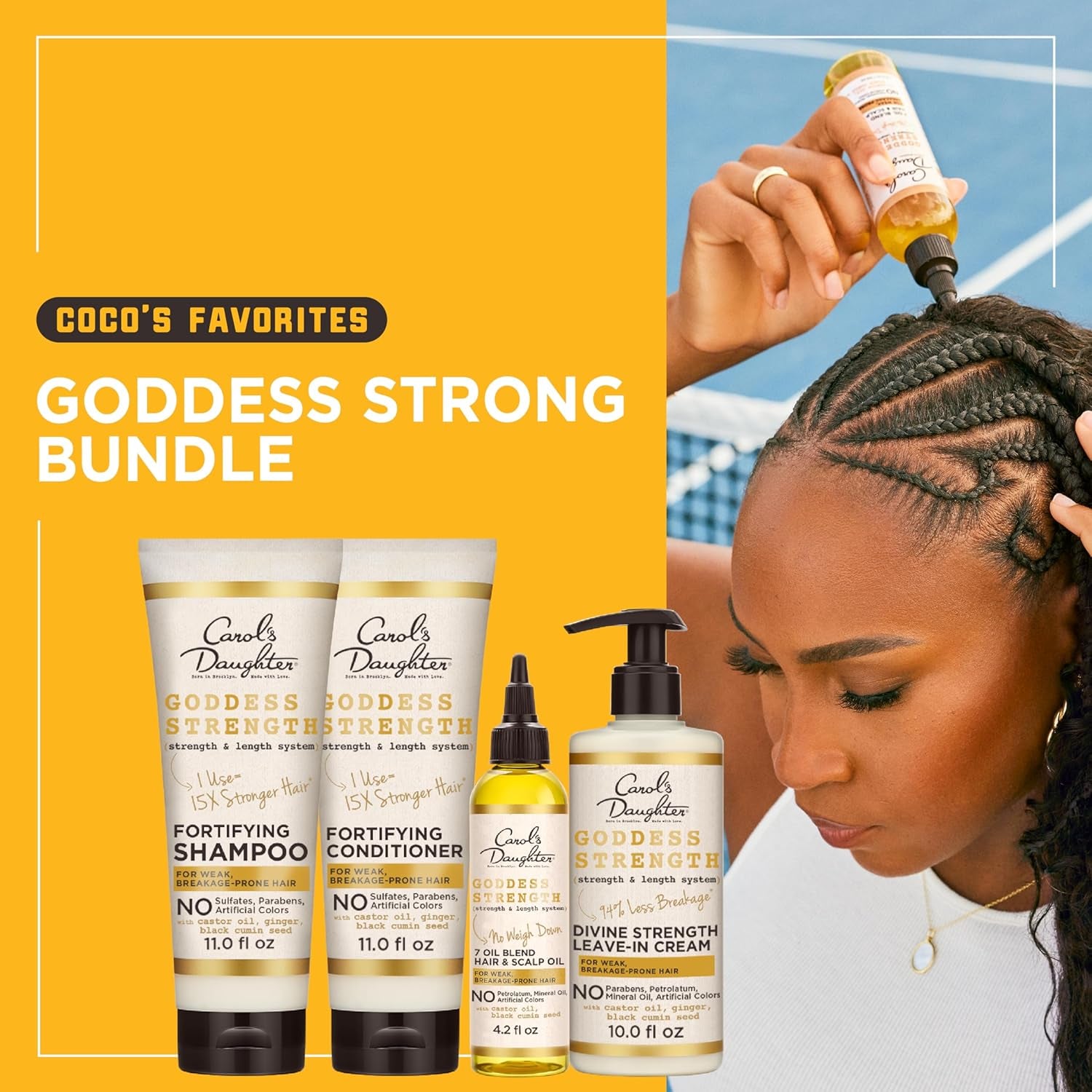 Goddess Strength Sulfate Free Shampoo, Hair Conditioner, Leave in Conditioner & Hair Treatment Oil Made with Castor Oil (4 Products)-Amene Beauty