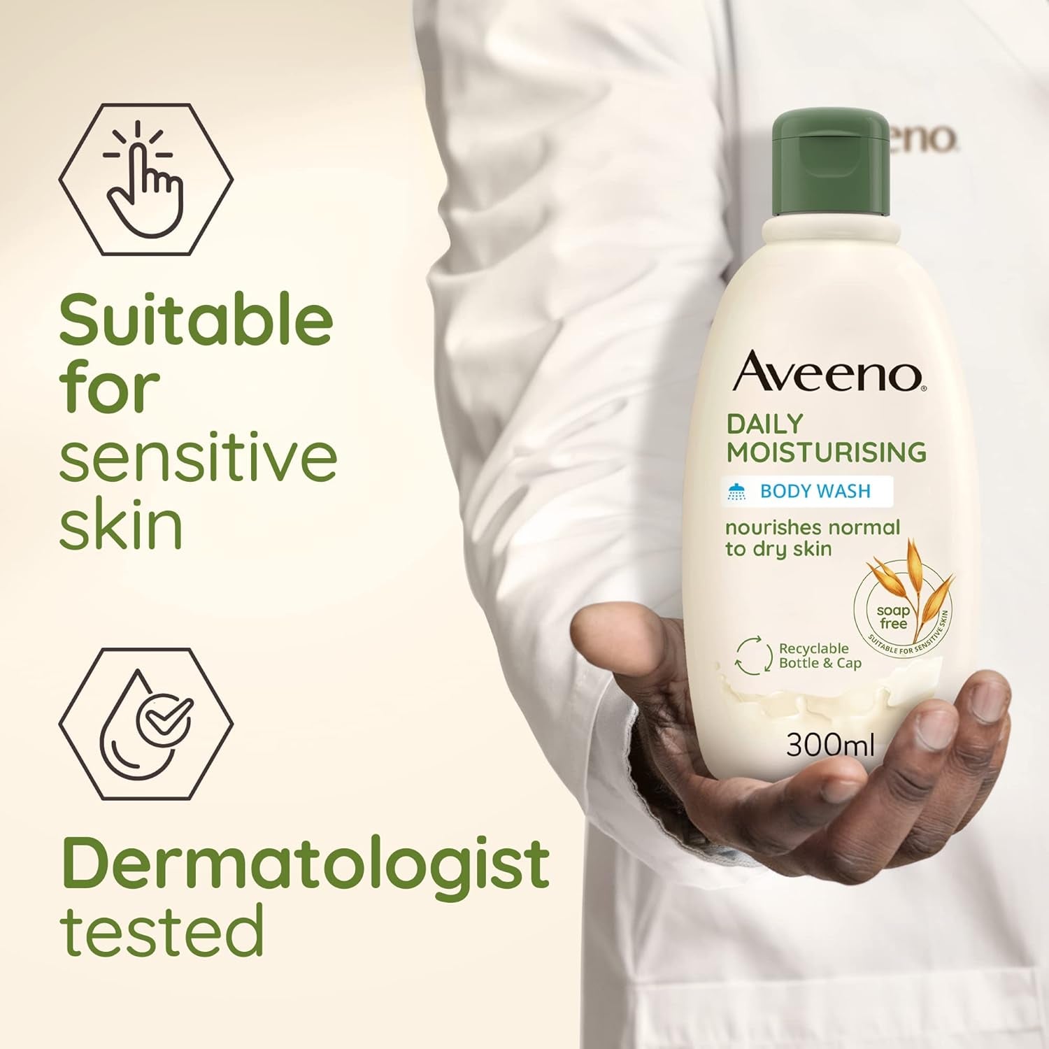 Daily Moisturising Body Wash, with Soothing Oat, Suitable for Sensitive Skin, Gently Cleanses and Nourishes, Soap-Free, Lightly Scented, 300Ml-Amene Beauty