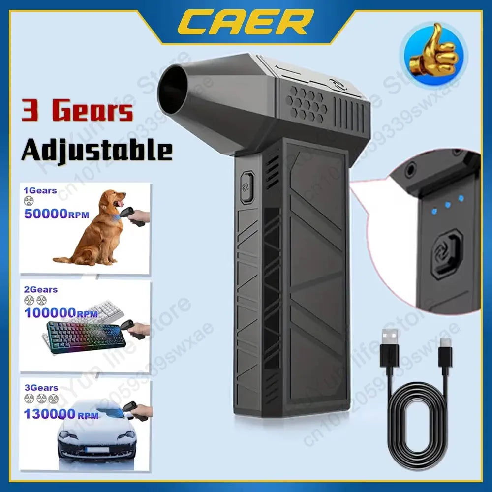 Mini Turbo Jet Fan Electric Air Duster with 1&3 Gear Adjustable Speed 130000RPM 52M/S Car Computer Cleaning Blower Tool Kit-Amene Beauty
