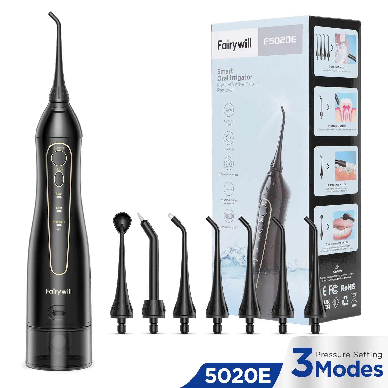 Water Flossers Oral Irrigator Rechargeable Portable Dental 3 Modes Water Tank for Teeth 300ML Waterproof Teeth Cleaner-Amene Beauty