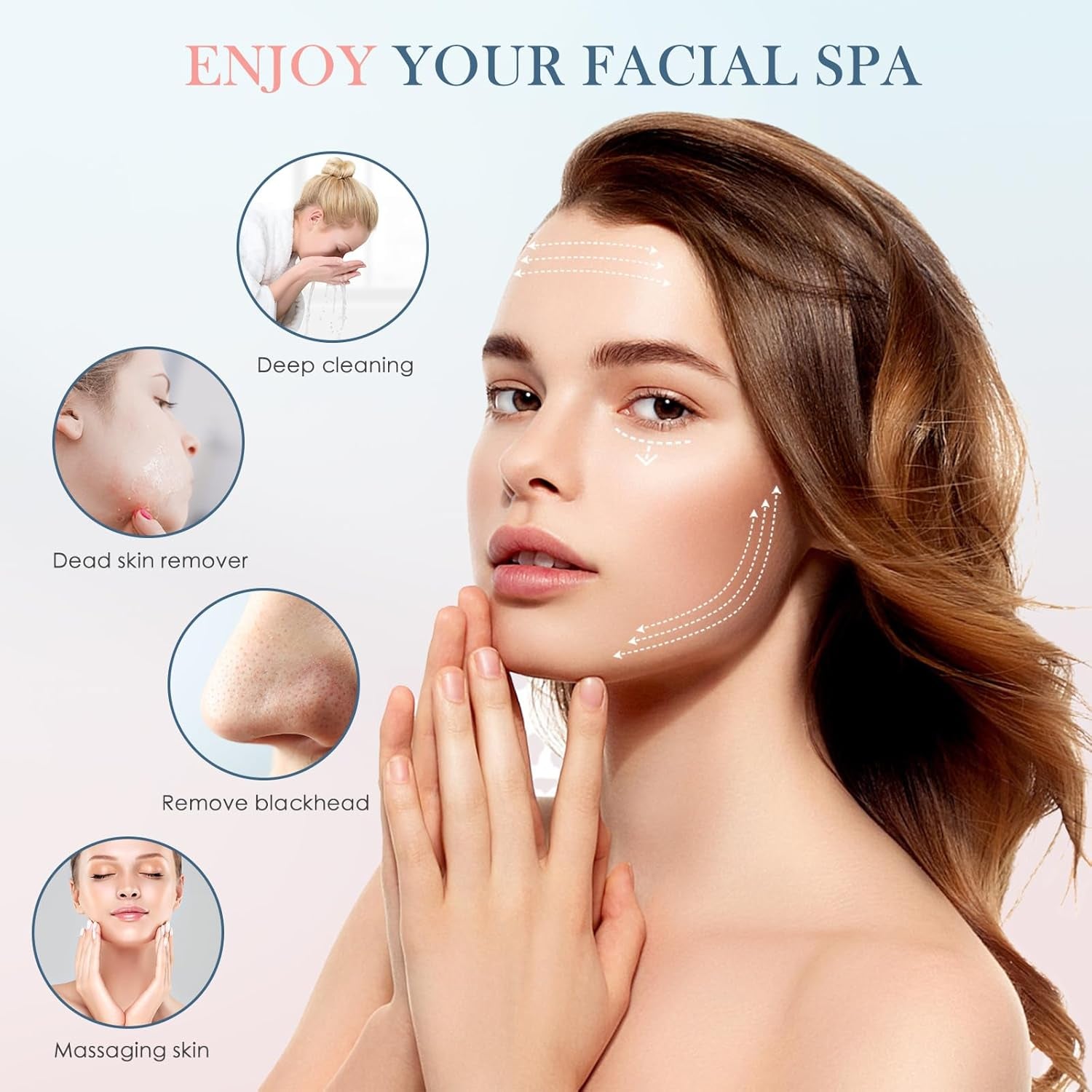 Facial Cleansing Brush,Electric Face Cleanser with 6 Exfoliating Brush Heads,Usb Rechargeable Face Brush with 3 Speed Levels,Waterproof Facial Brush,Lcd Display,360° Rotating Facial Brush for Cleaning-Amene Beauty
