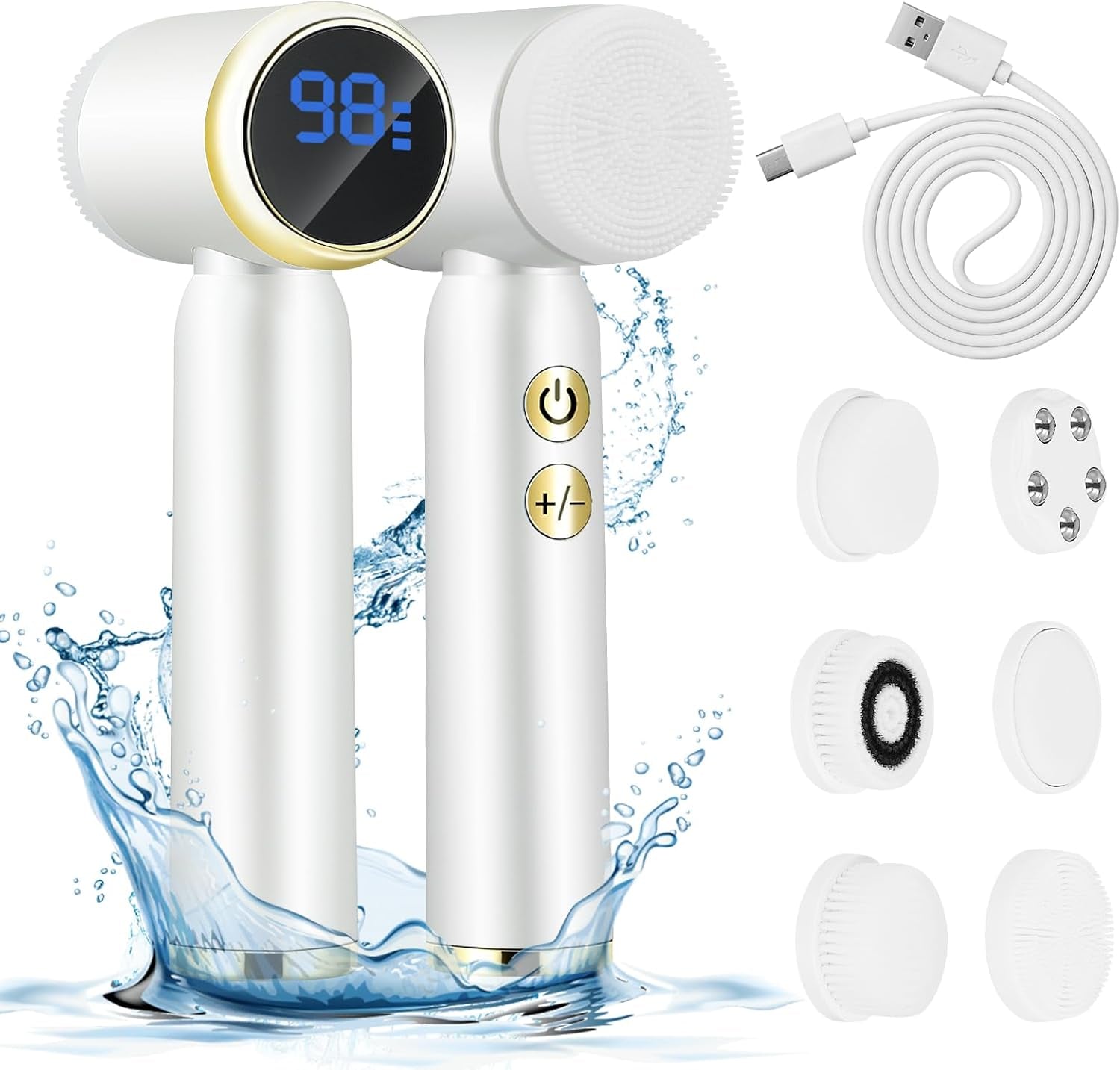 Facial Cleansing Brush,Electric Face Cleanser with 6 Exfoliating Brush Heads,Usb Rechargeable Face Brush with 3 Speed Levels,Waterproof Facial Brush,Lcd Display,360° Rotating Facial Brush for Cleaning-Amene Beauty