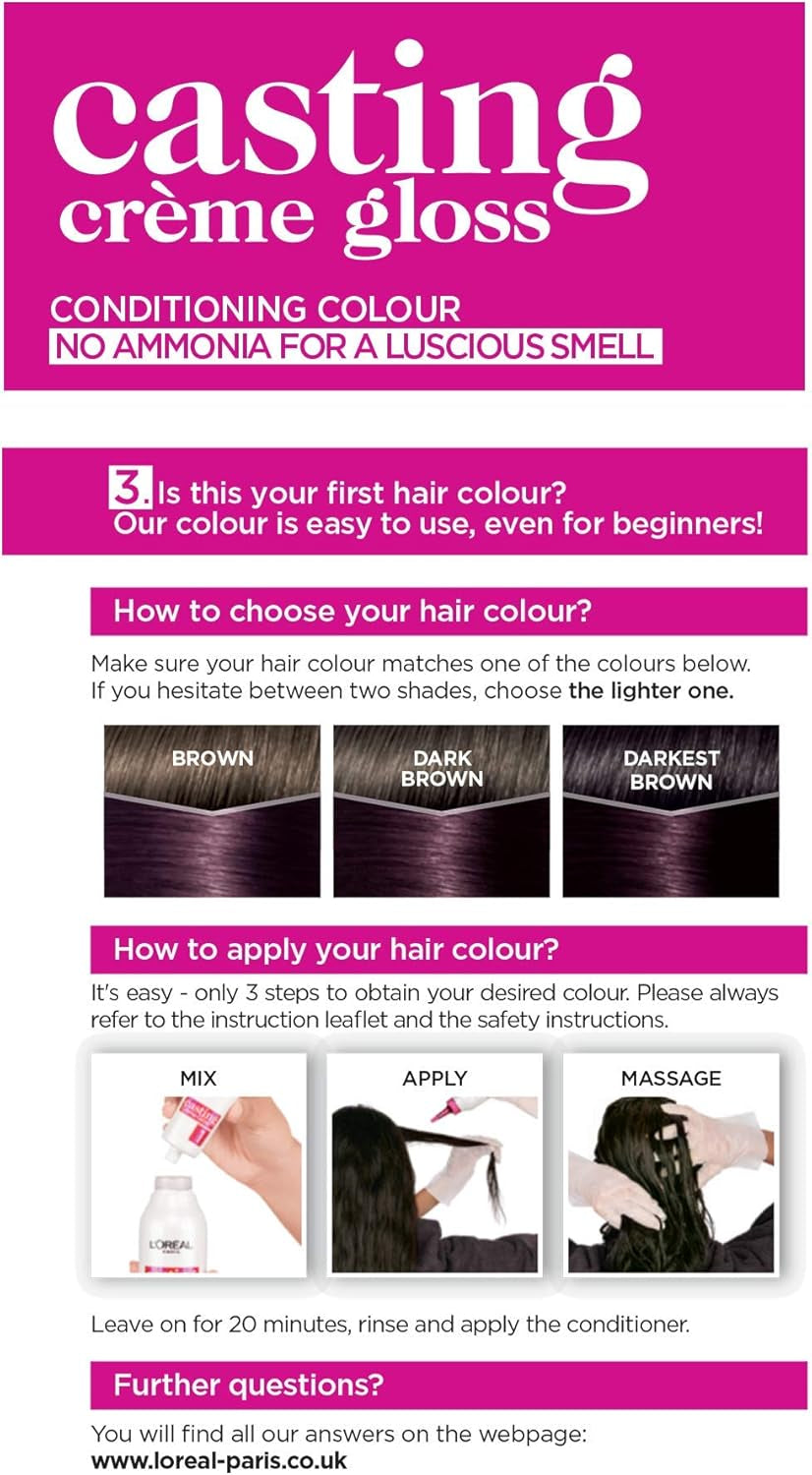 L'Oréal Paris Casting Crème Gloss Semi-Permanent Hair Dye, Ammonia-Free Formula & Honey-Infused Conditioner, Glossy Finish, Colour for up to 28 Shampoos, Pack of 3, Colour: 316 Plum-Amene Beauty