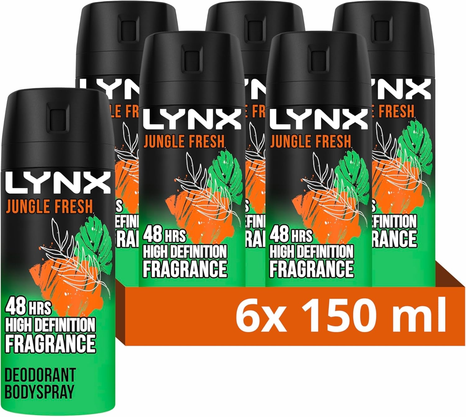 Jungle Fresh Aerosol Body Spray Deodorant with a Palm Leaves & Amber Scent 48 Hours of Odour-Busting Zinc Tech 6X 150 Ml-Amene Beauty