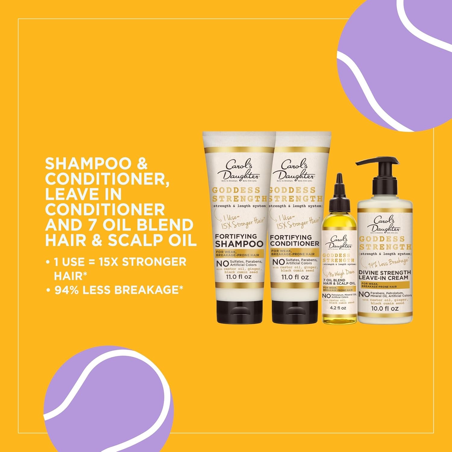 Goddess Strength Sulfate Free Shampoo, Hair Conditioner, Leave in Conditioner & Hair Treatment Oil Made with Castor Oil (4 Products)-Amene Beauty