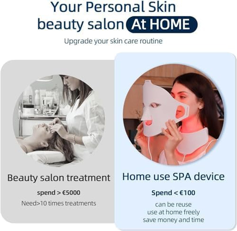 LED Face Light Therapy Mask with Remote Control, Red Light Therapy Mask for Face & Neck. Soft Silicone Beauty Device for Rejuvenation Skin Tightening Anti-Aging-Amene Beauty