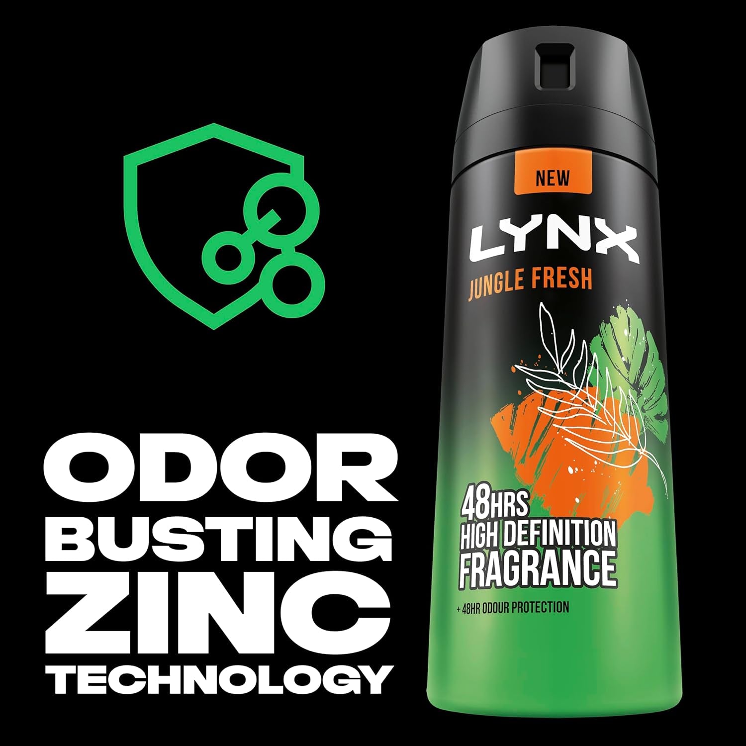 Jungle Fresh Aerosol Body Spray Deodorant with a Palm Leaves & Amber Scent 48 Hours of Odour-Busting Zinc Tech 6X 150 Ml-Amene Beauty