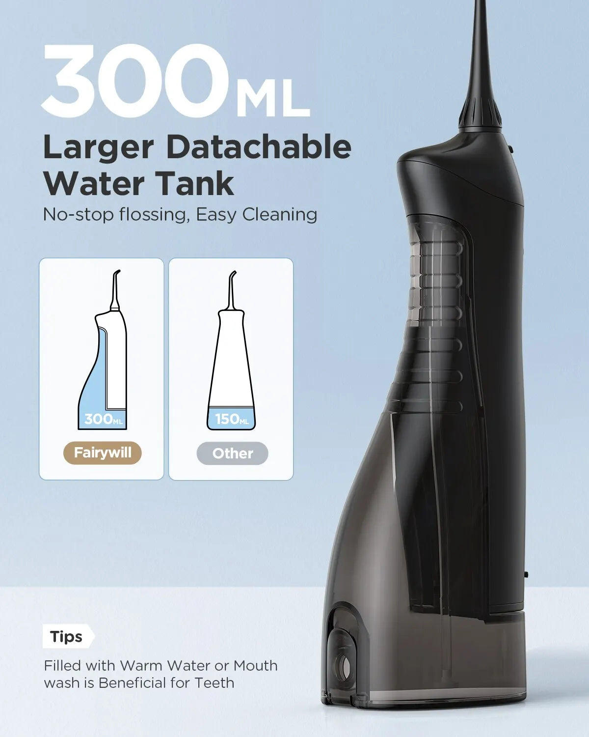 Water Flossers Oral Irrigator Rechargeable Portable Dental 3 Modes Water Tank for Teeth 300ML Waterproof Teeth Cleaner-Amene Beauty