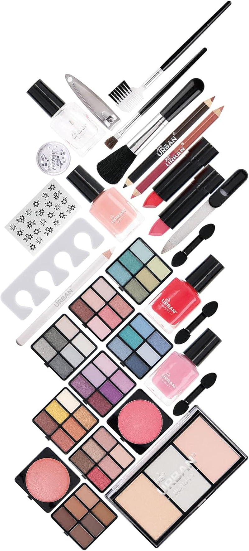 Divine Beauty Vegan French Manicure Makeup Box – 76-Piece Makeup Sets – Includes Eyeshadows, Highlighter, Lipstick, Blush, Brushes, Manicure Accessories – Ideal Vanity Case for Home-Amene Beauty