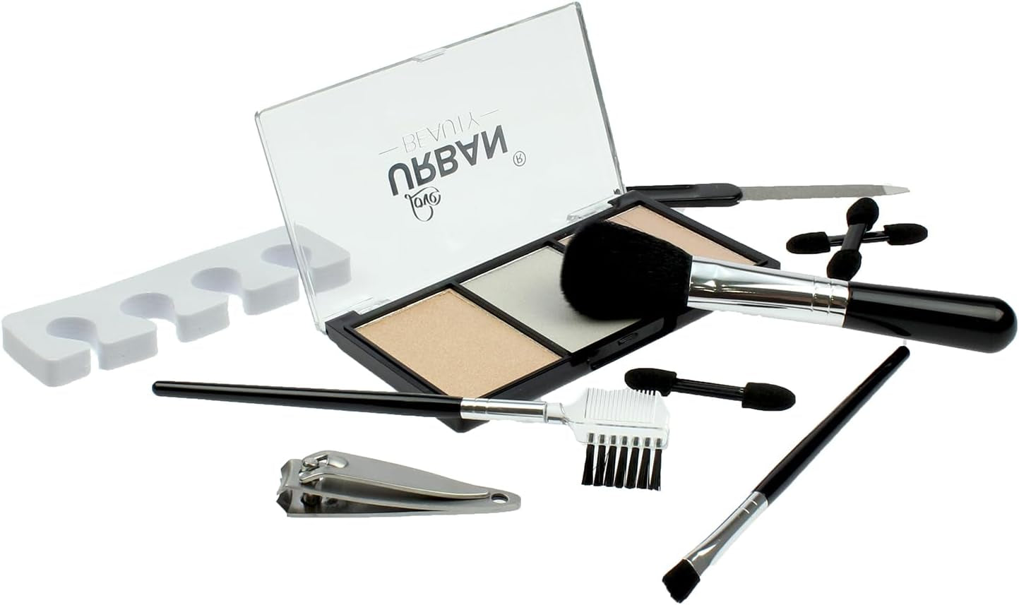Divine Beauty Vegan French Manicure Makeup Box – 76-Piece Makeup Sets – Includes Eyeshadows, Highlighter, Lipstick, Blush, Brushes, Manicure Accessories – Ideal Vanity Case for Home-Amene Beauty